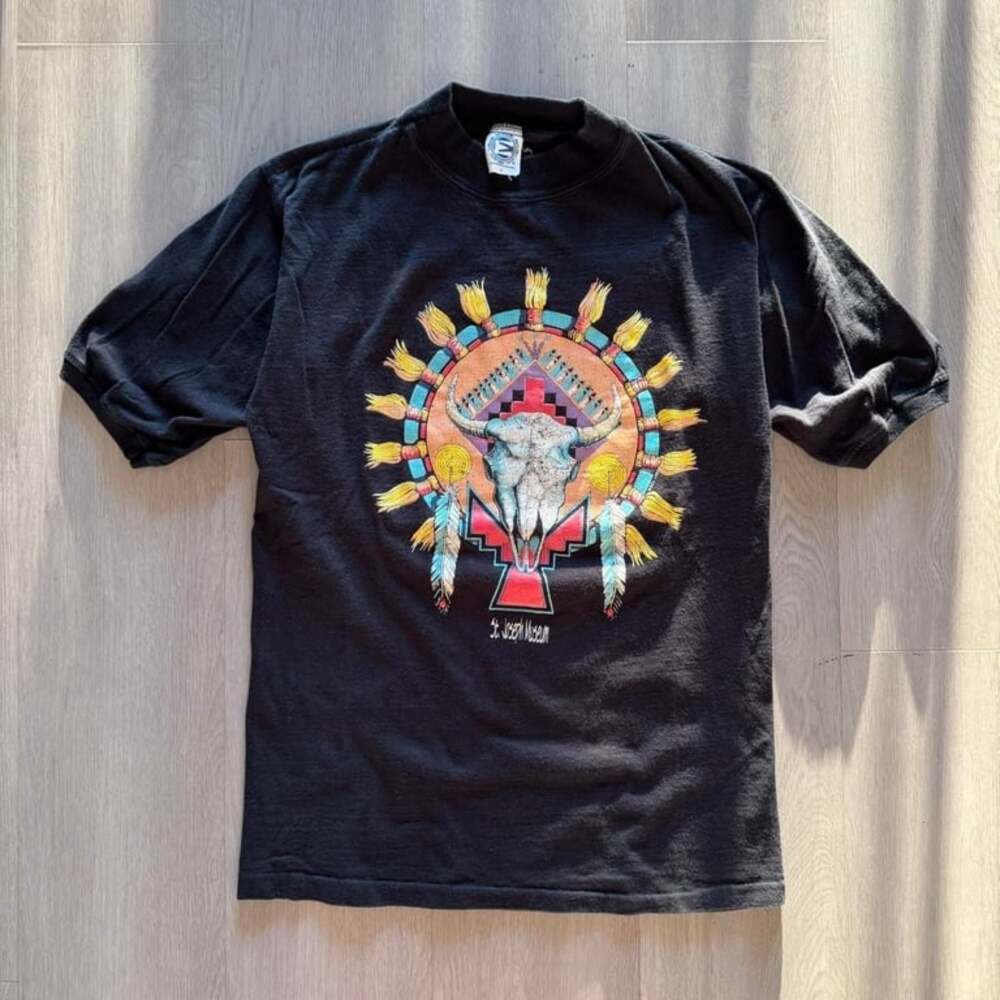 Vintage St. Joseph Museum Graphic T-Shirt L Black Native American Art